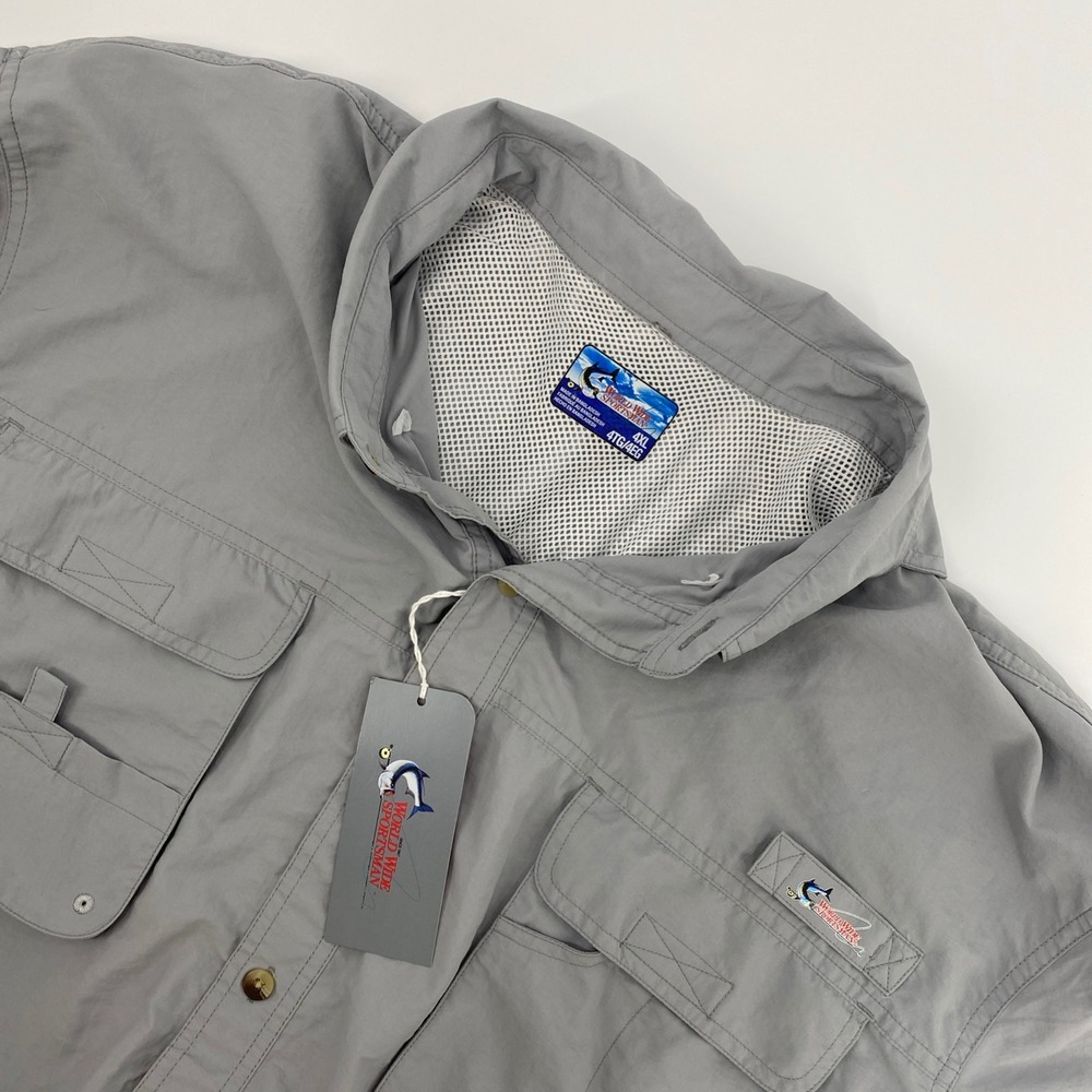 NEW World Wide Sportsman Fishing Shirt Mens 4XL Gray Nylon Vented Utility Camp